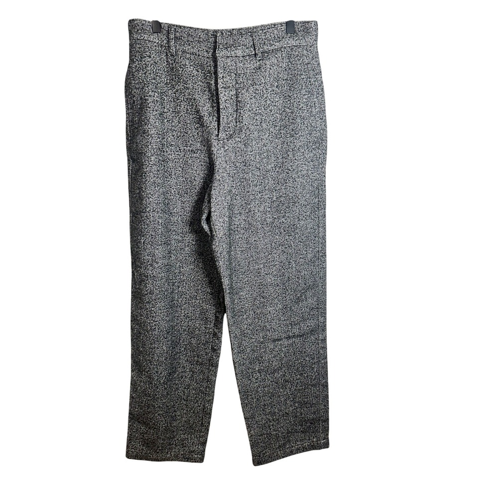 Zara Mens Herringbone Trousers Grey Black White Relaxed Straight Pants 30x27